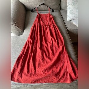 Rust colored midi dress with pockets